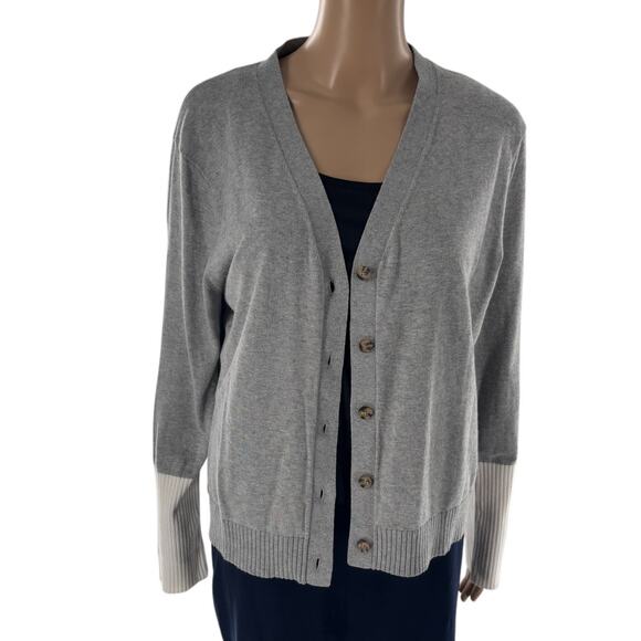 Summersalt Gray Two Tone Cotton Cashmere Cardigan Sweater - Picture 7 of 12